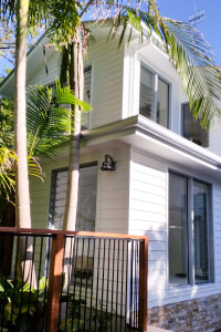New cladding and stonework features on the exterior of the little cove renovation project in Noosa Heads